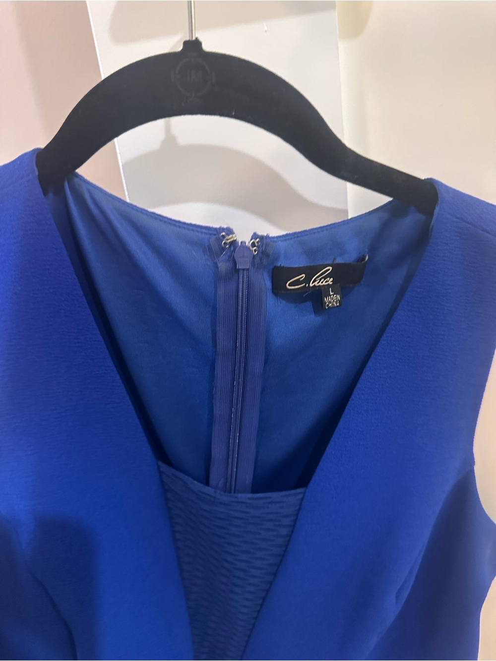 C. Luce Royal Blue Strapless Sheath Peplum Top